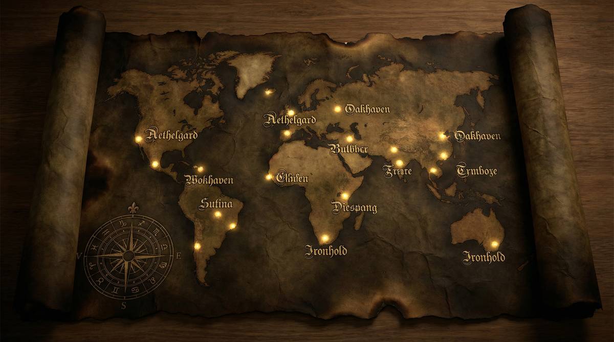 黑暗风格的世界地图，代表壹号娱乐的荣耀排行榜